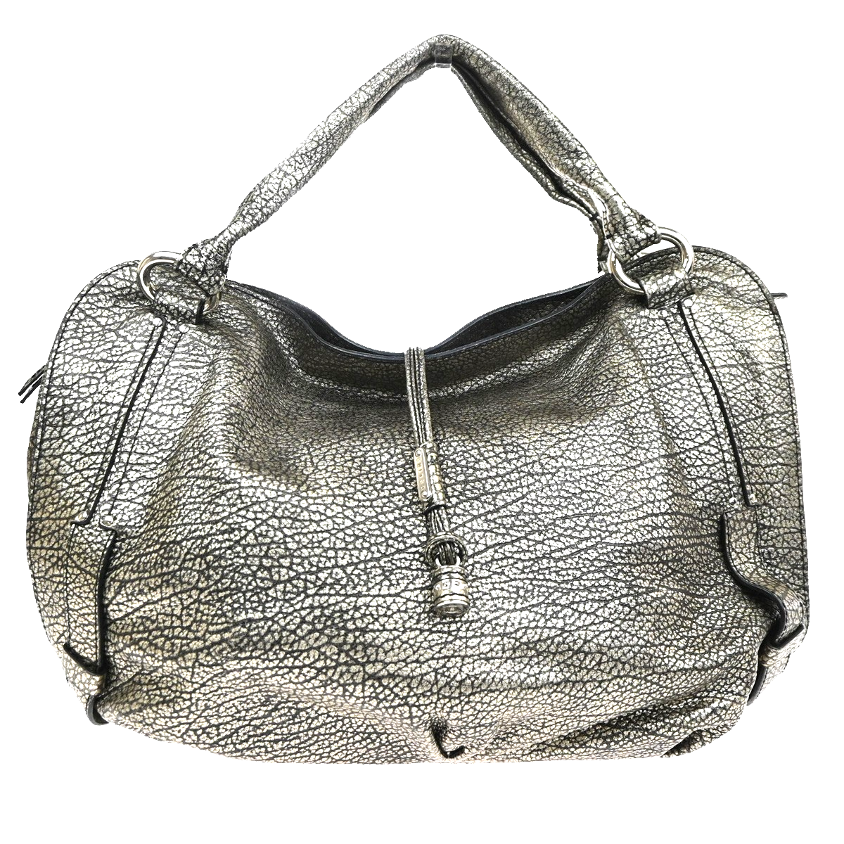 CELINE Bittersweet Shoulder Hobo Hand Bag Leather Metallic Gray SHW 34KD072