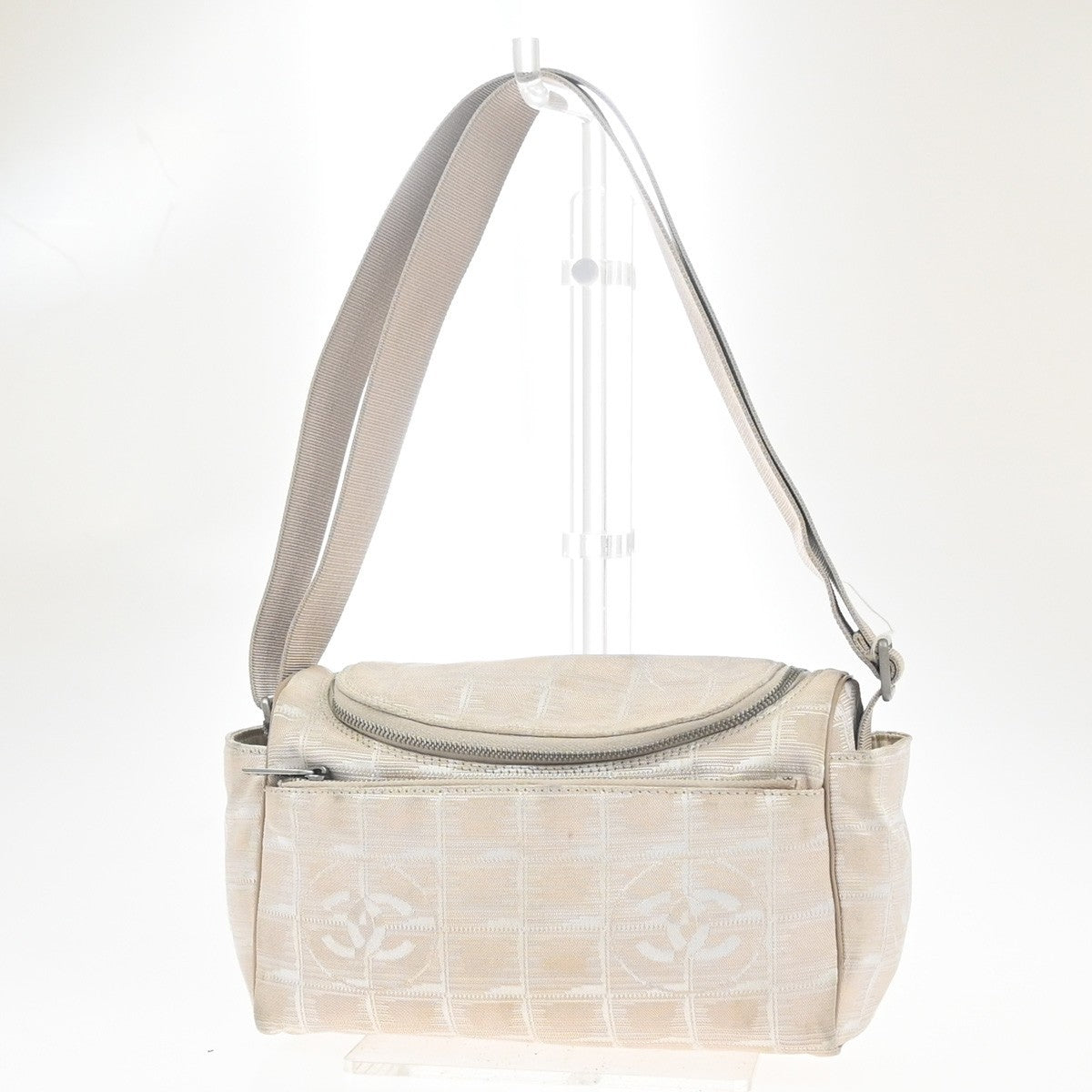 CHANEL CC New Travel Line Shoulder Bag Jacquard Canvas Leather BE SHW 62MA443