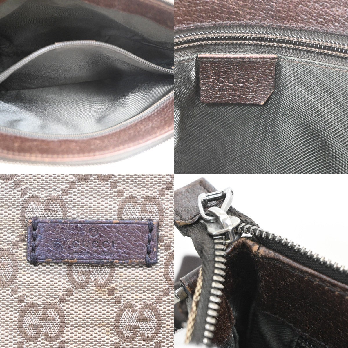 Gucci GG Logo Zipper Crossbody Shoulder Bag Canvas Leather Brown Italy 83PA116