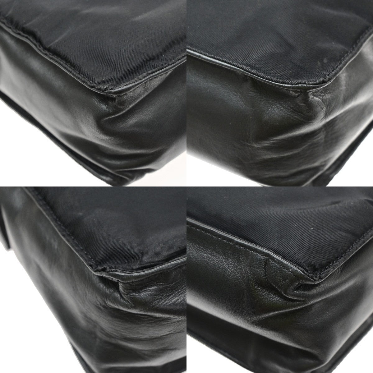 PRADA MILANO Logo Tessuto Shoulder Bag Nylon Leather Black 62SA169