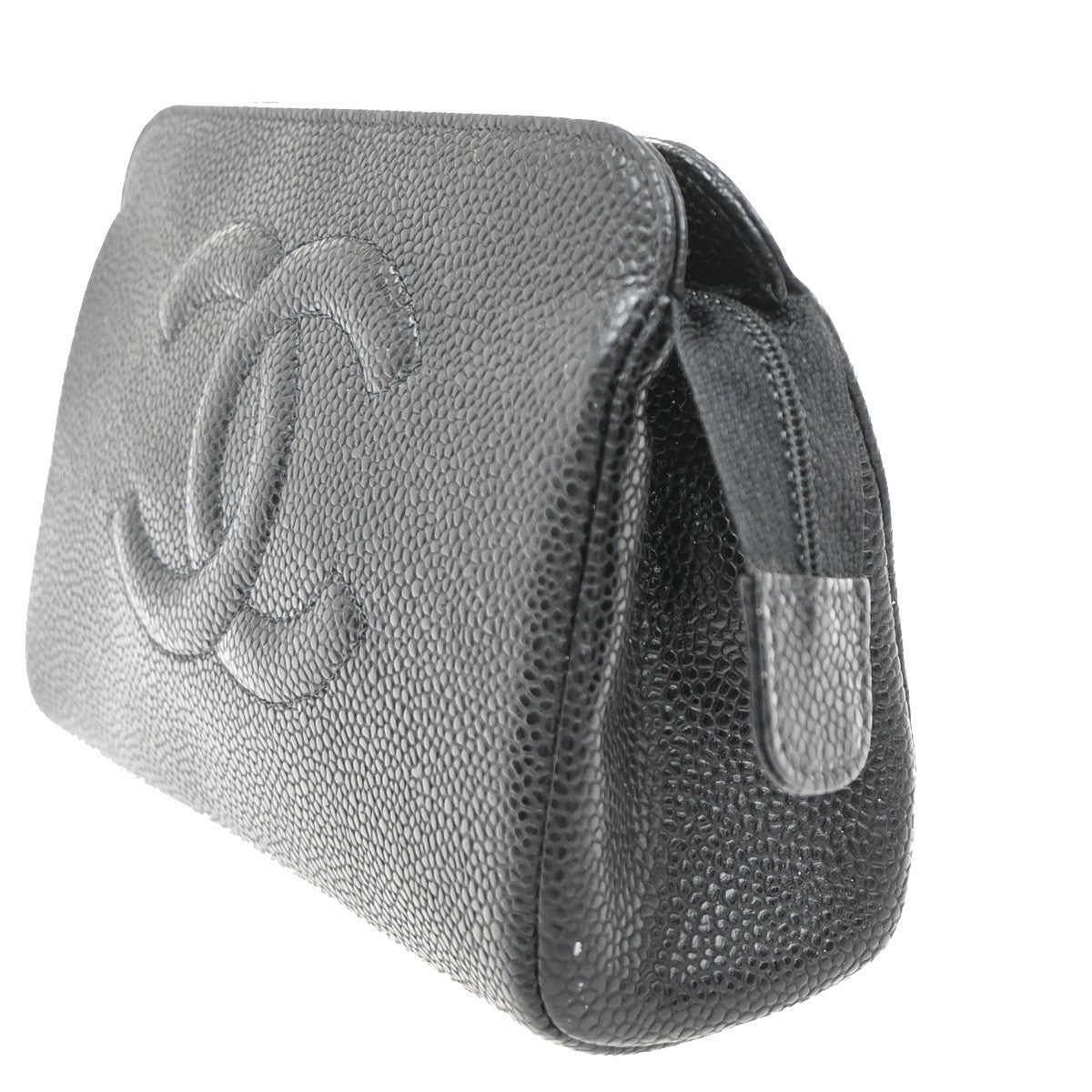 CHANEL CC Logo Mini Pouch Bag Grained Calfskin Leather Black GHW France 34KB454