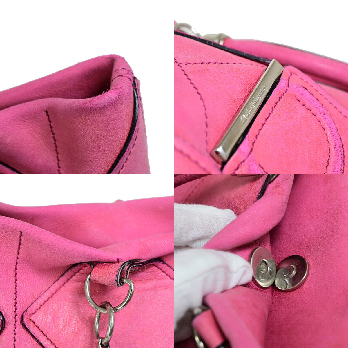 SALVATORE FERRAGAMO Gancini Hand Tote Bag Leather Pink SHW Italy 02SJ337