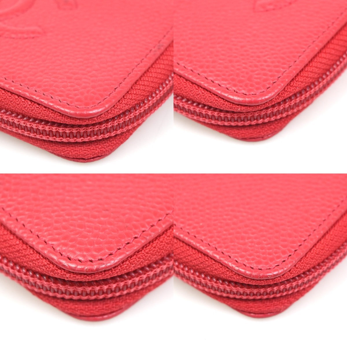 CHANEL CC Logo Zip Around Coin Wallet Grained Calfskin Leather Red Italy 87RL776