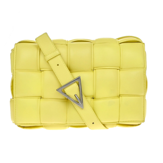 BOTTEGA VENETA Logo Padded Cassette Mini Shoulder Bag Leather Yellow 52RQ096