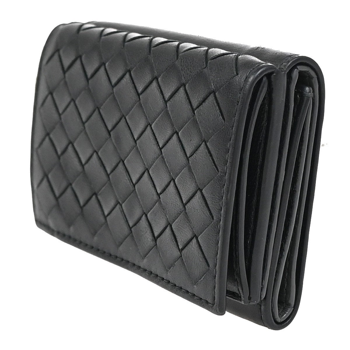 BOTTEGA VENETA INTRECCIATO Trifold Compact Wallet Leather Black Italy 67EG205