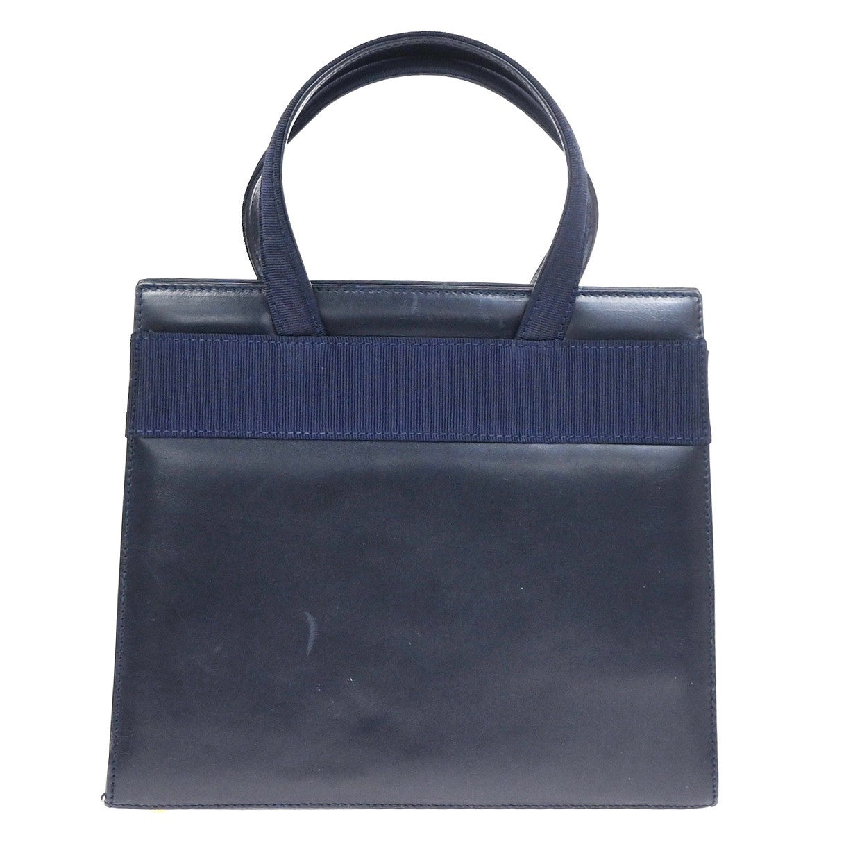 SALVATORE FERRAGAMO Vara 2Way Shoulder Hand Bag Canvas Leather Navy Blue 80YH965
