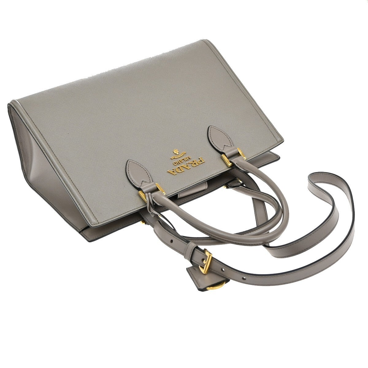 PRADA Logo Saffiano 2Way Shoulder Hand Tote Bag Leather Gray GHW 51RF290