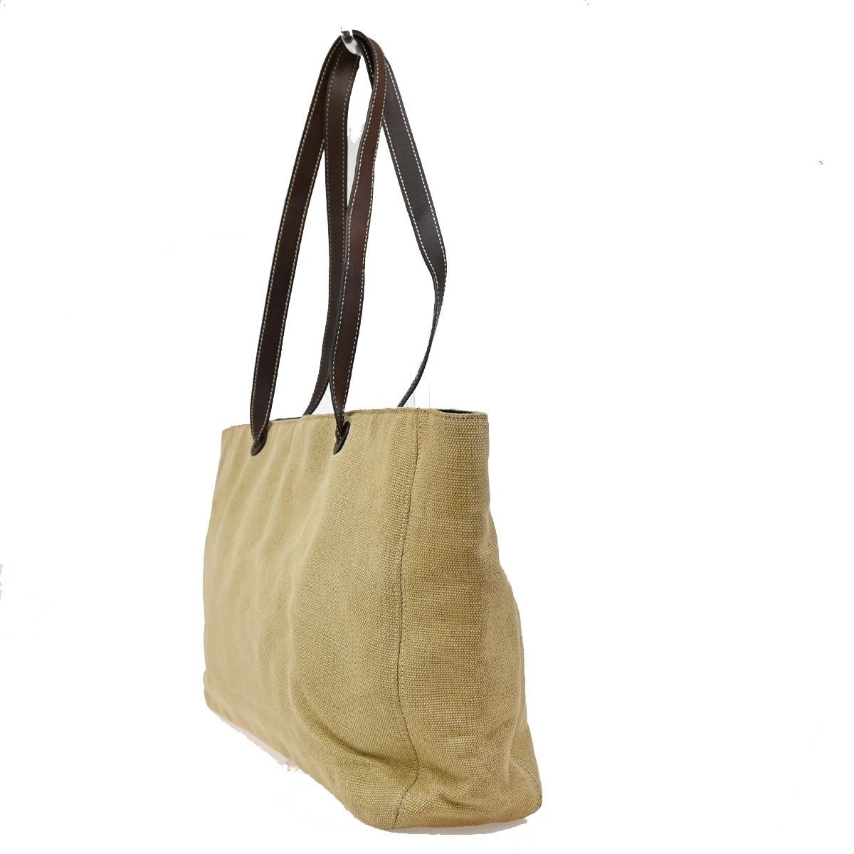 1.Live CHANEL CC Shoulder Tote Bag Canvas Leather Beige Brown Vintage 77KP040