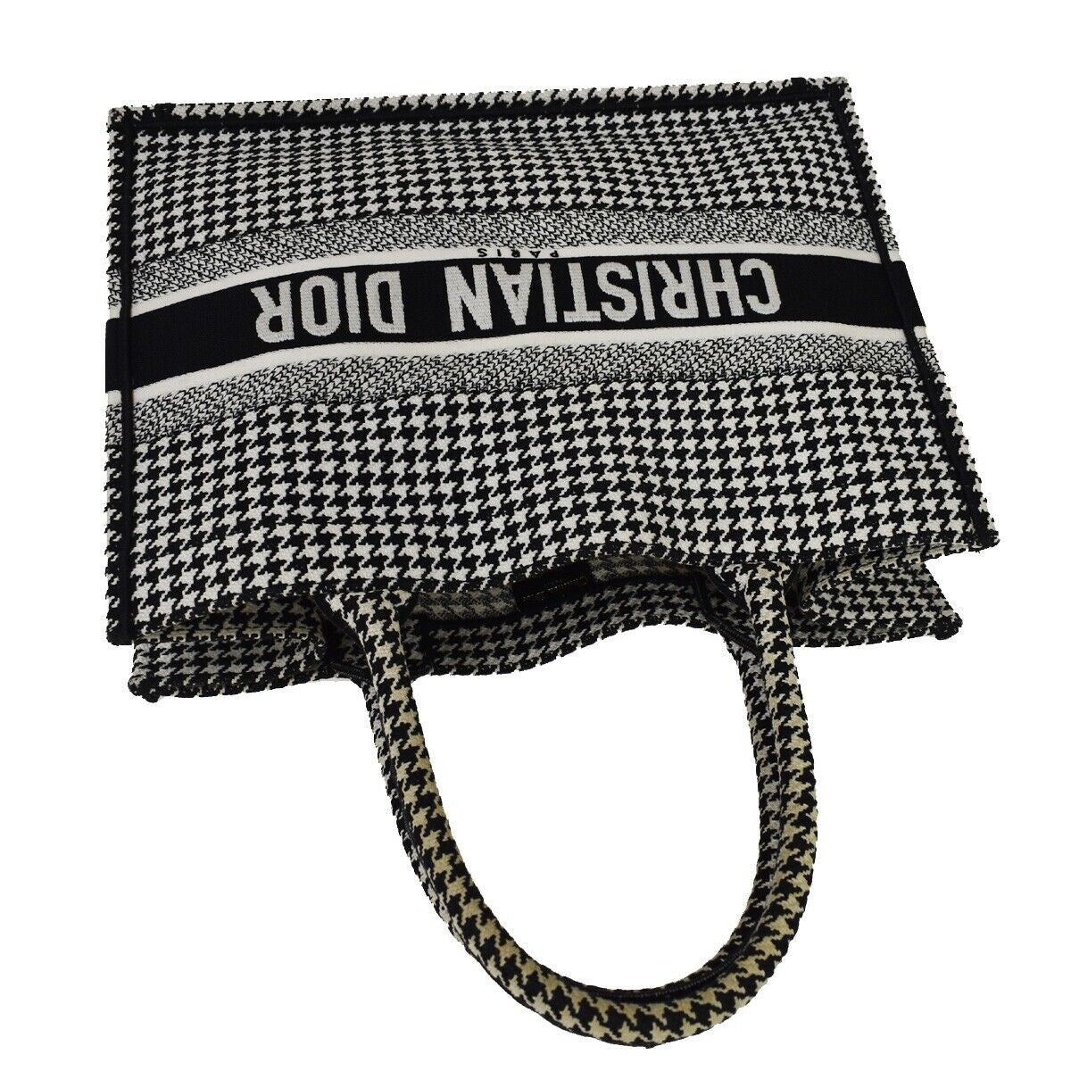 CHRISTIAN DIOR Book Tote Medium Hand Bag Houndstooth Canvas Leather BK 307LC341