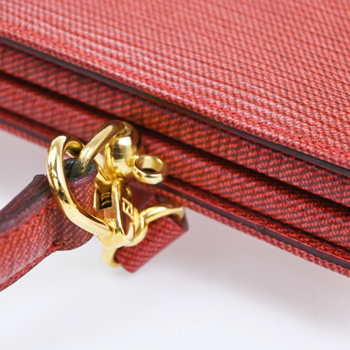FENDI Logo FF 2way Shoulder Top Handle Bag Leather Red Italy 32CA965