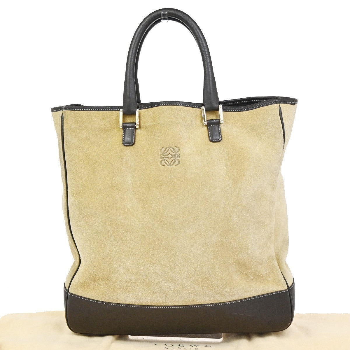 LOEWE Logo Anagram Large Hand Tote Bag Suede Leather Beige GHW Spain 85KC910