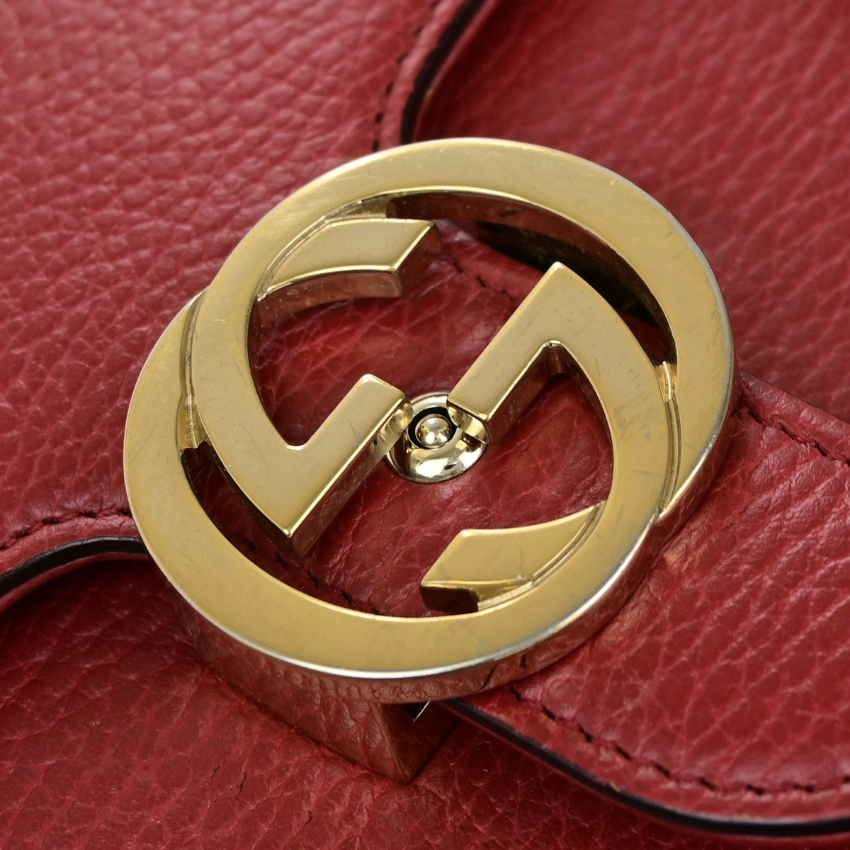 GUCCI Logo Interlocking G Chain Mini Shoulder Bag Leather Red GHW Italy 14YH072