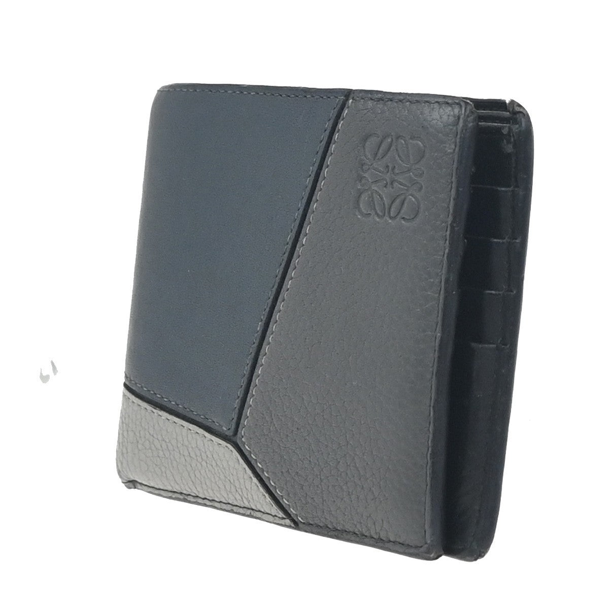LOEWE Logo Puzzle Compact Bifold Wallet Purse Leather Tricolor Gray 01YH870