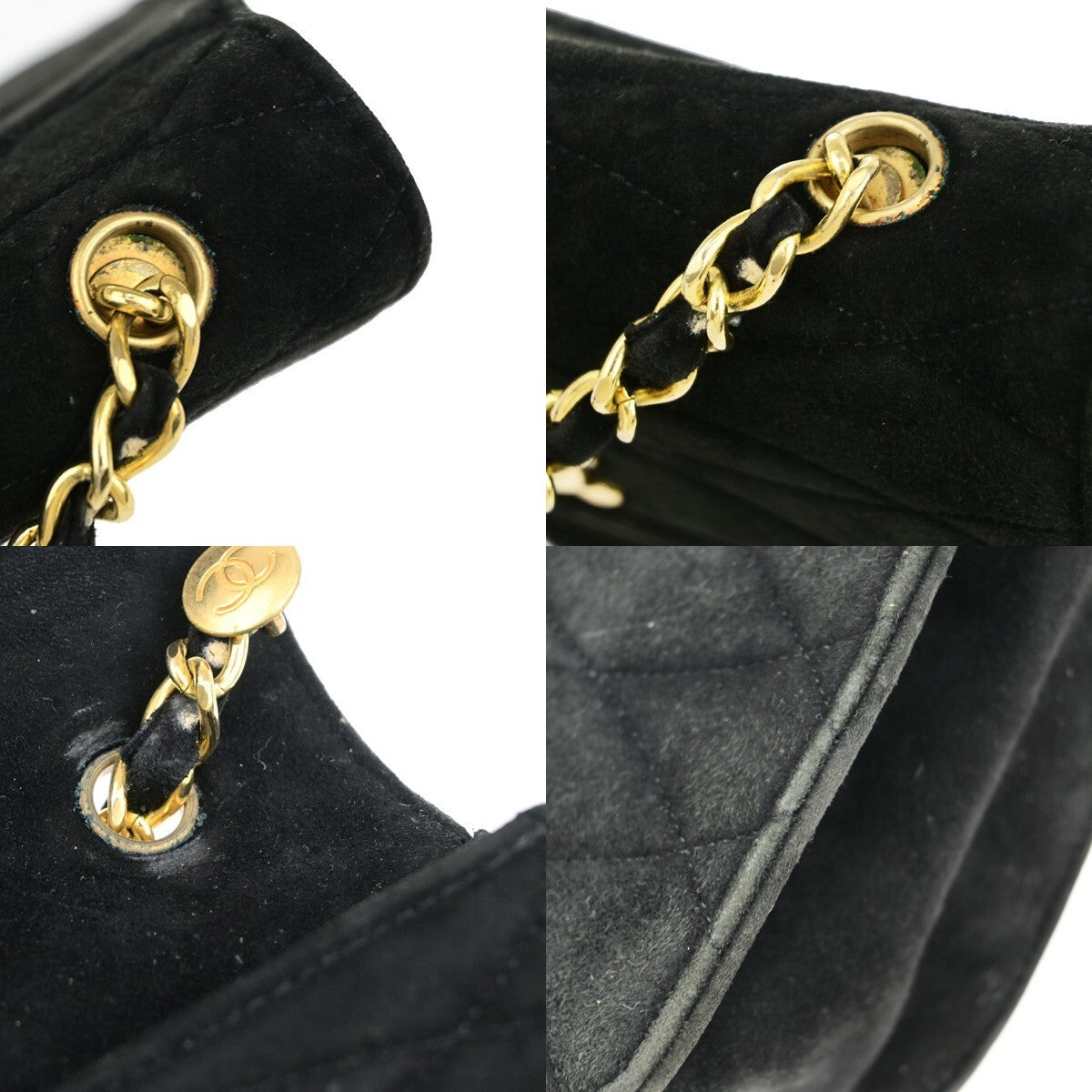 CHANEL CC Logo Velvet Chain Shoulder Bag Suede Leather Black Vintage 683RK554