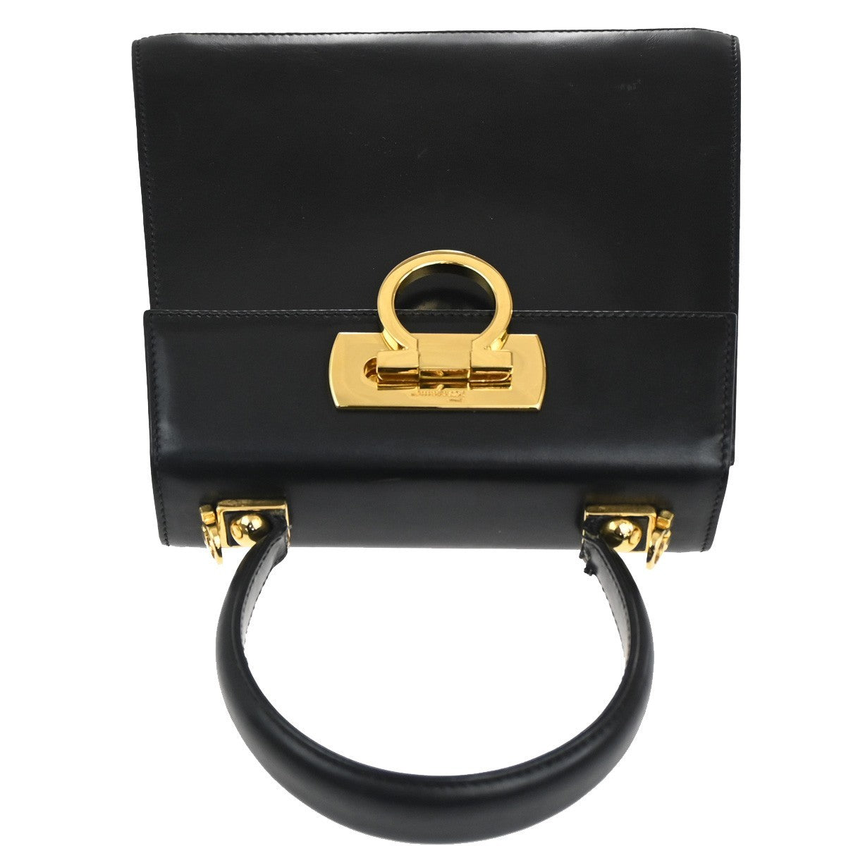 SALVATORE FERRAGAMO Gancini Mini Hand Bag Leather Black 65TA484