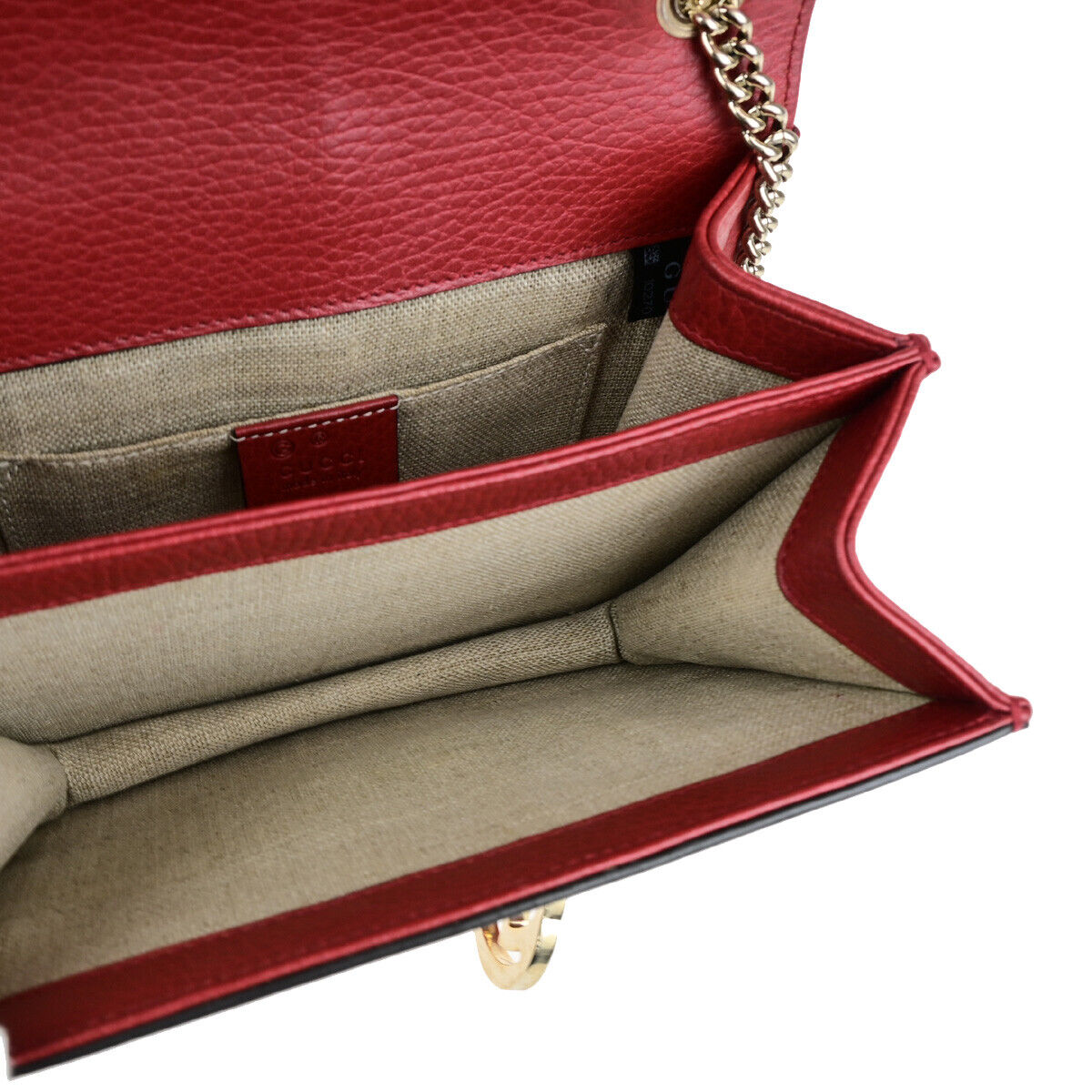 GUCCI Logo Interlocking G Chain Mini Shoulder Bag Leather Red GHW Italy 52YG617