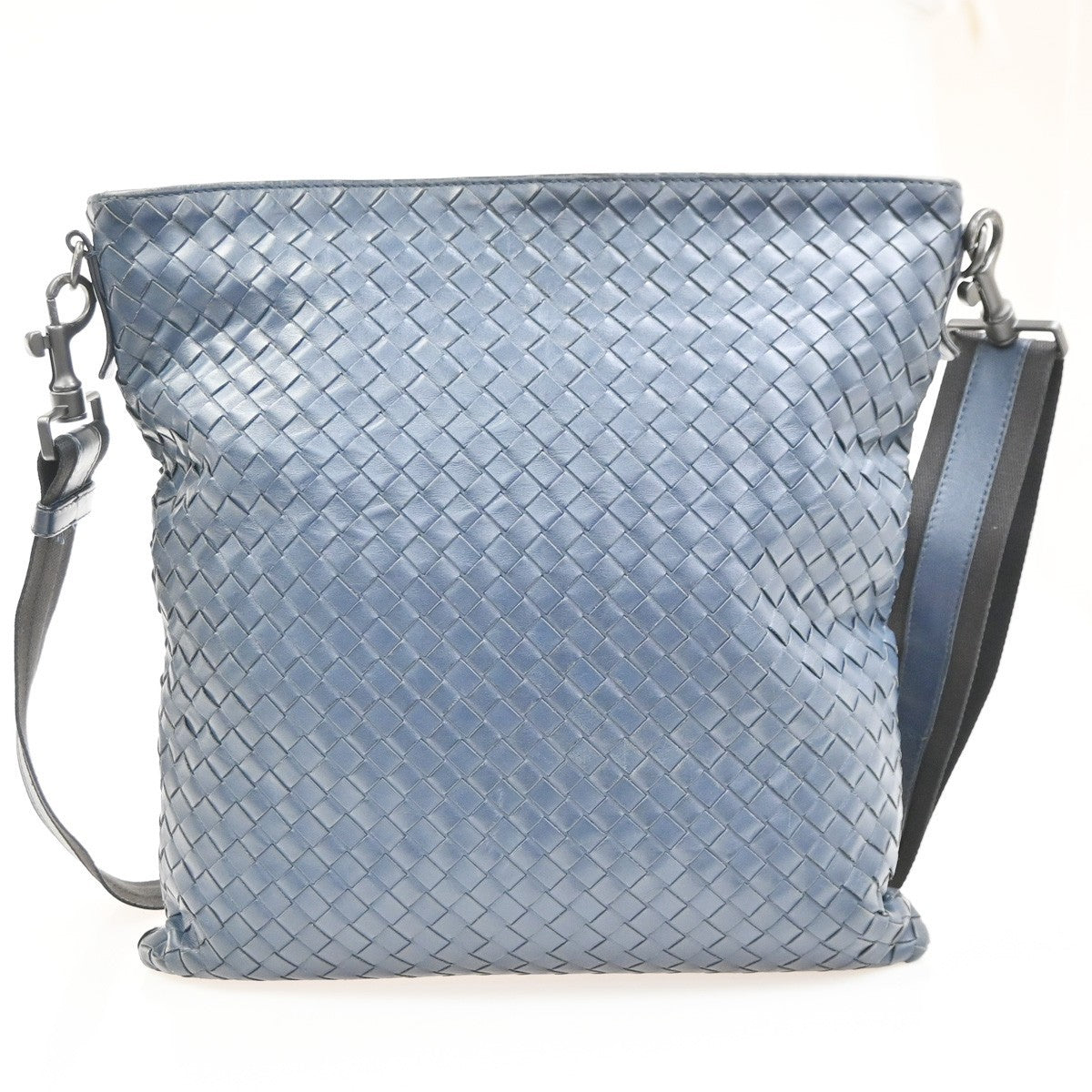 BOTTEGA VENETA Logo Intrecciato Shoulder Bag Leather Navy Blue Italy 10MA491