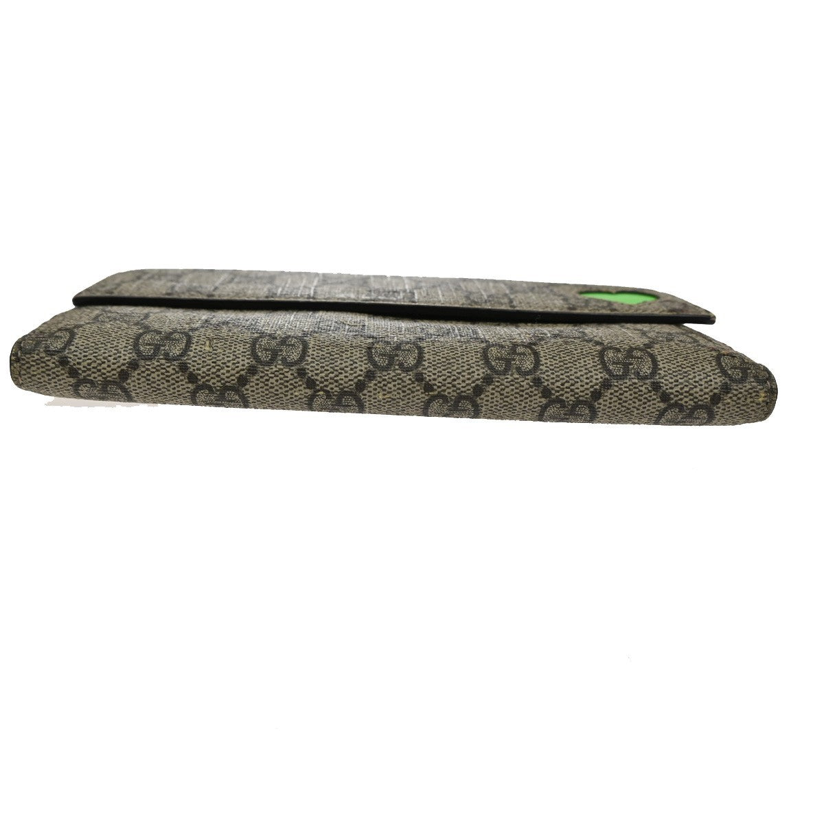 GUCCI Logo GG Tri-fold Long Wallet Supreme Leather Brown Green Heart 01TA236