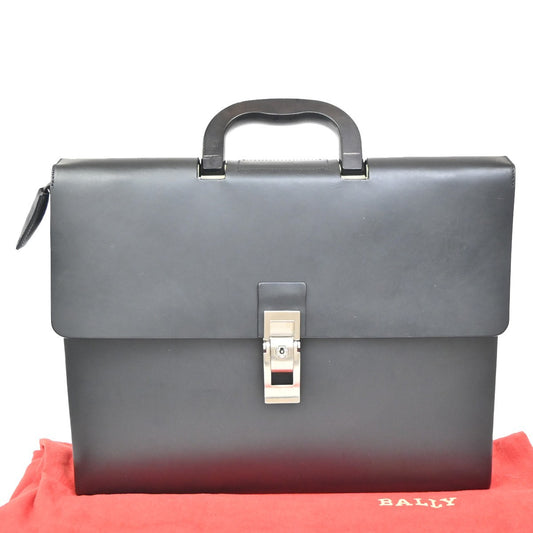 BALLY Logo Briefcase Business Hand Bag Leather Black SHW Spain 09ZA039