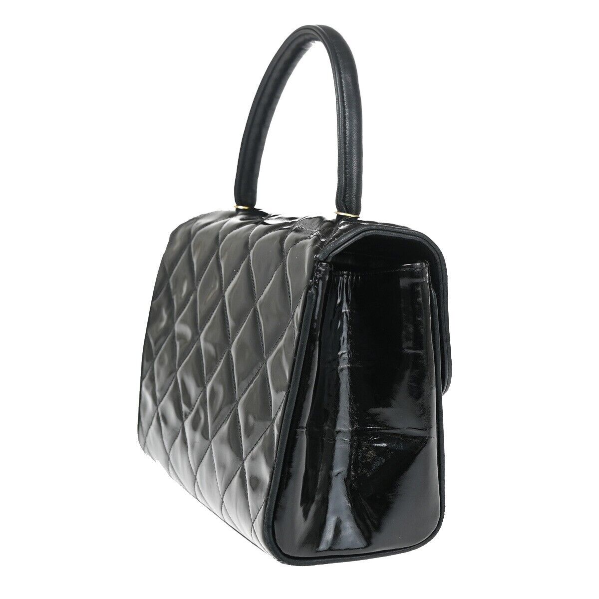 CHANEL CC Logo Matelasse 23 Hand Bag Patent Leather Black GHW 691RJ745