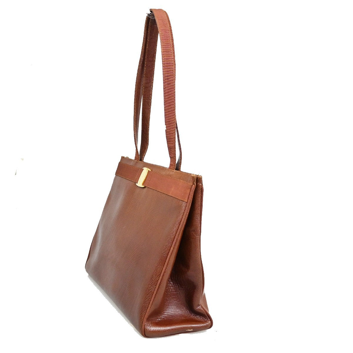 SALVATORE FERRAGAMO Logo Vara Shoulder Bag Embossing Leather Brown 63KB860