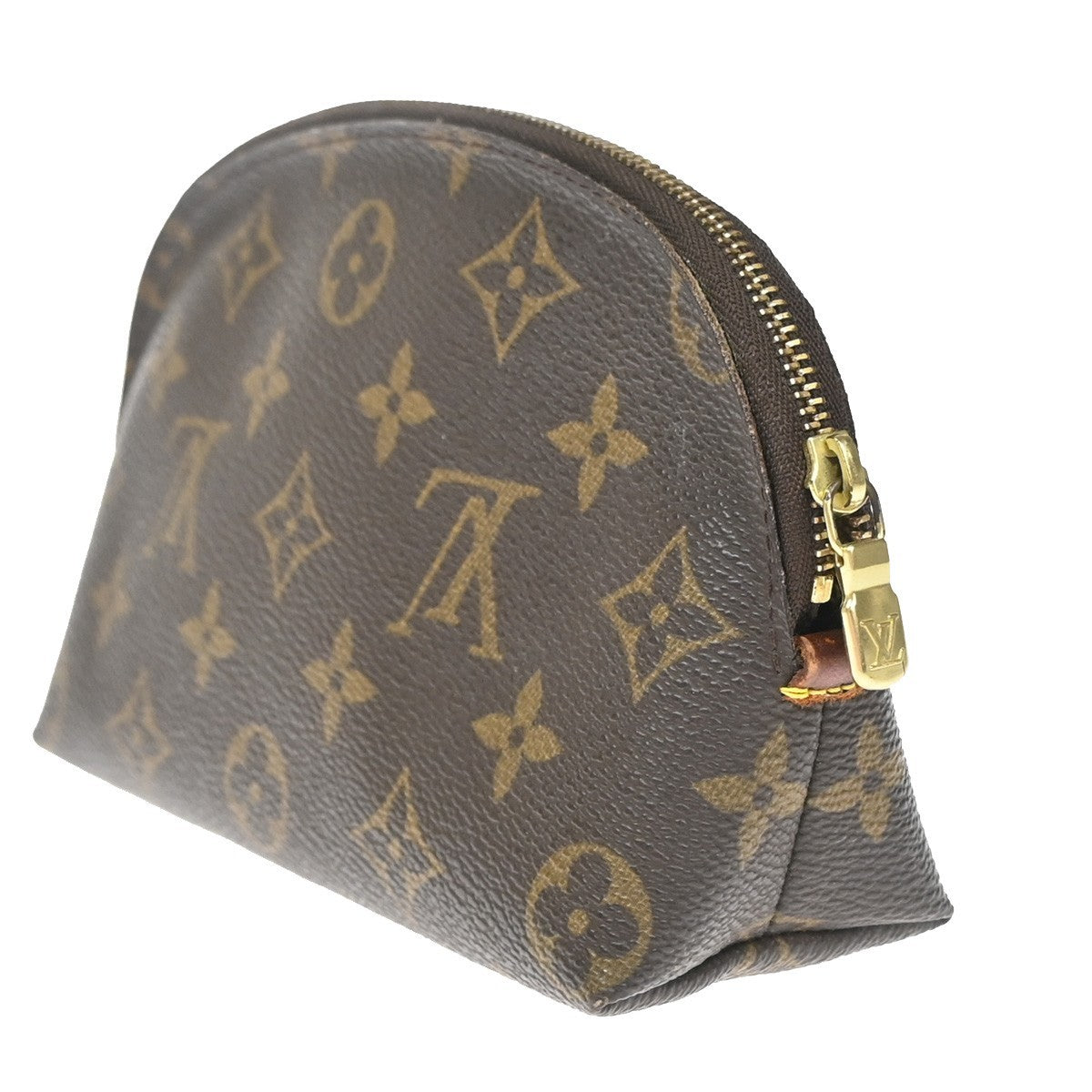 LOUIS VUITTON Logo Pochette Cosmetic Pouch Monogram Leather Brown M47515 05YH998