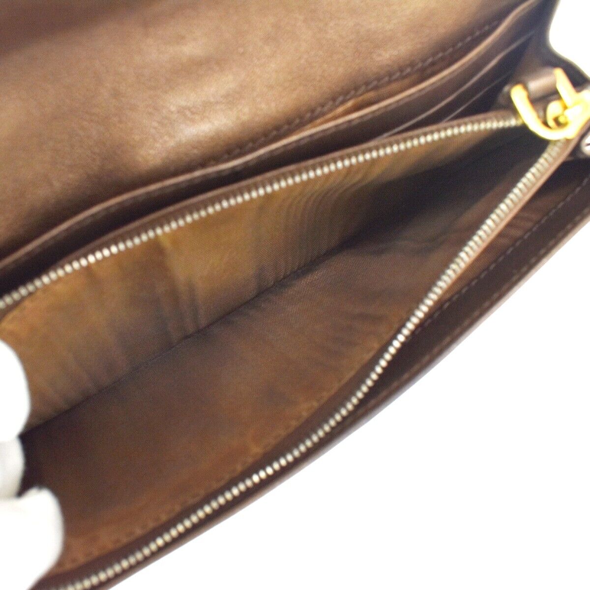 CELINE Logo Macadam Long Bifold Wallet Purse Suede Leather Brown 07GA648