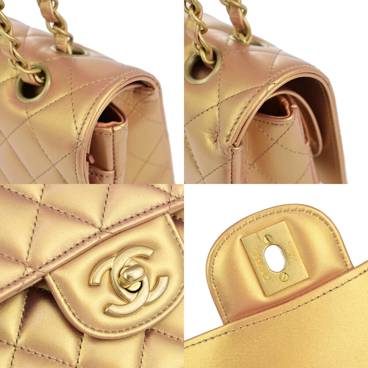 CHANEL CC Matelasse 25 Double Flap Chain Shoulder Bag Leather Pink Gold 401RK683