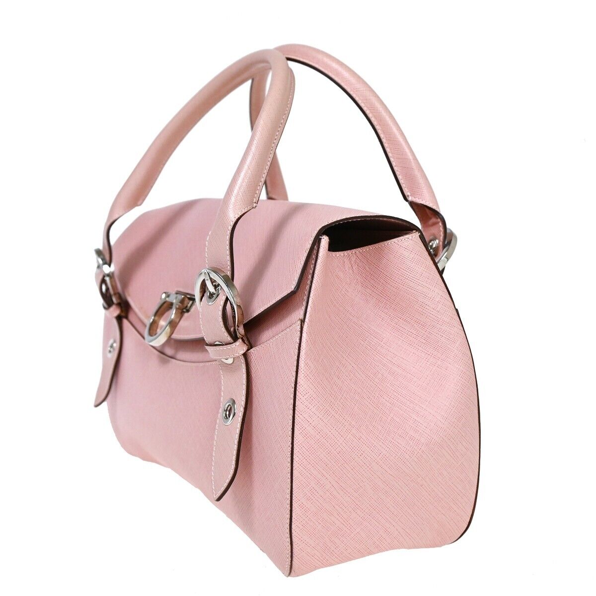 SALVATORE FERRAGAMO Gancini Hand Bag Leather Pink Silver Made in Italy 62HB105