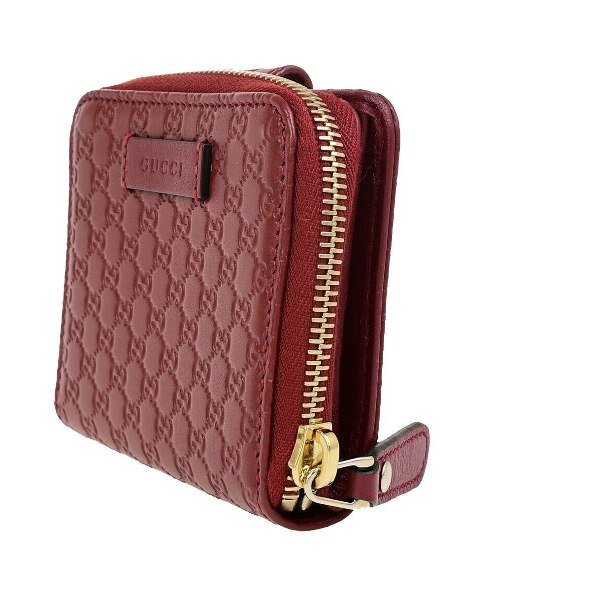 GUCCI Micro Guccissima GG Pattern Bifold Zipper Wallet Leather Red 34FB312