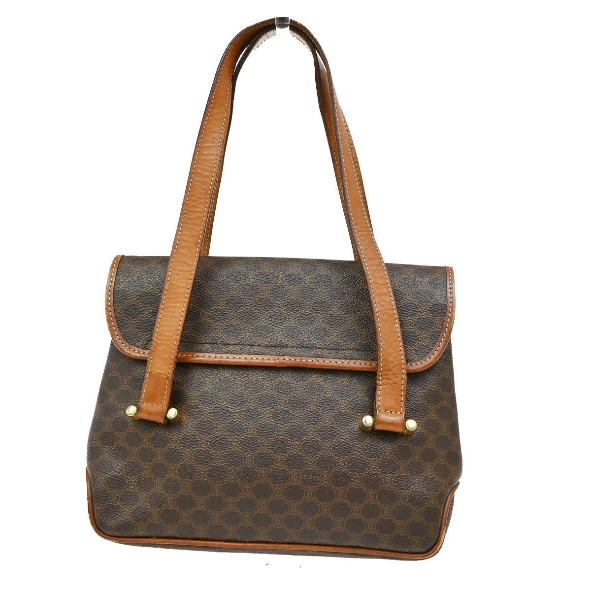 CELINE Logo Macadam Pattern Shoulder Bag PVC Leather Brown Italy 60KB547