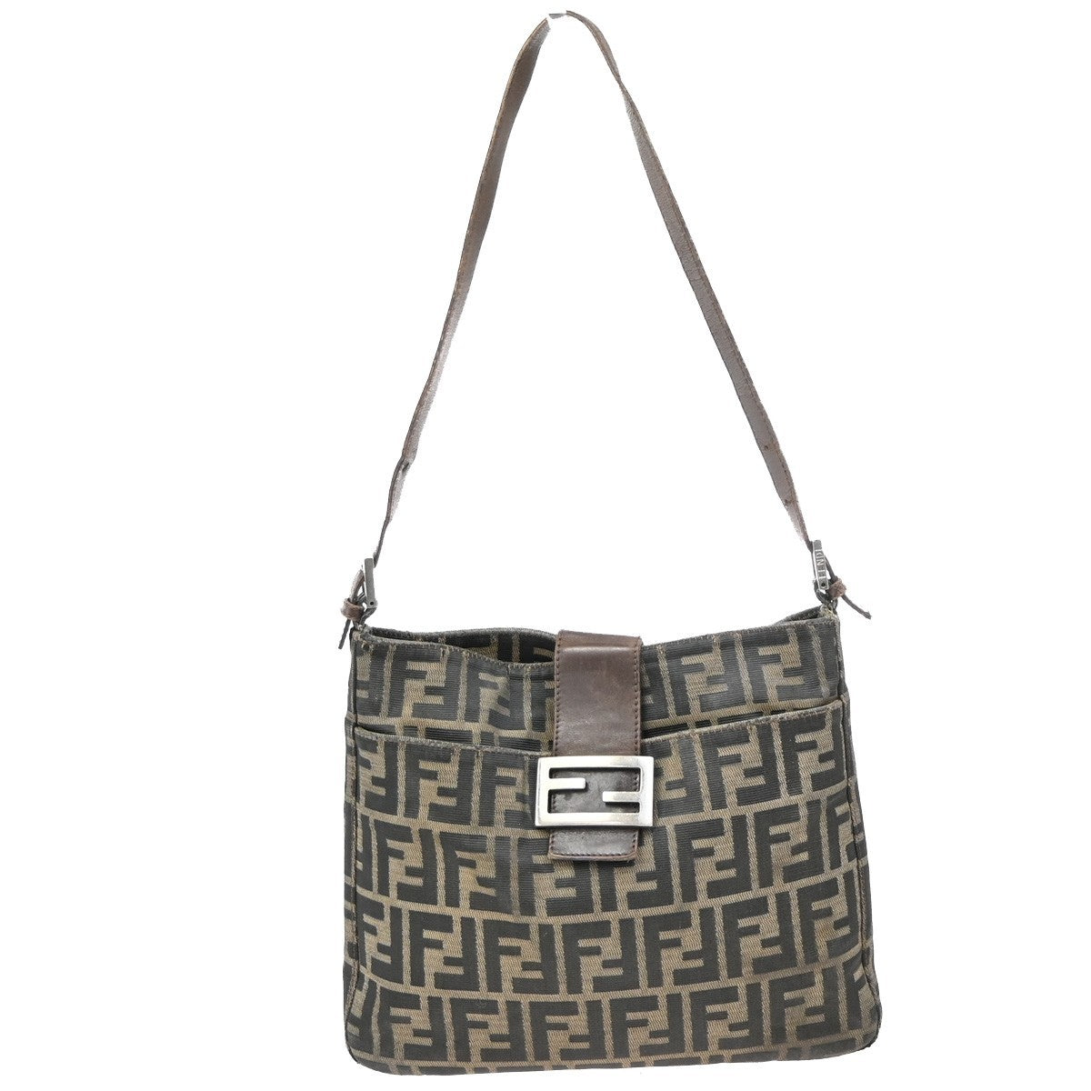 FENDI Logo Zucca Pattern Hand Bag Canvas Leather Brown SHW Italy 36KB279