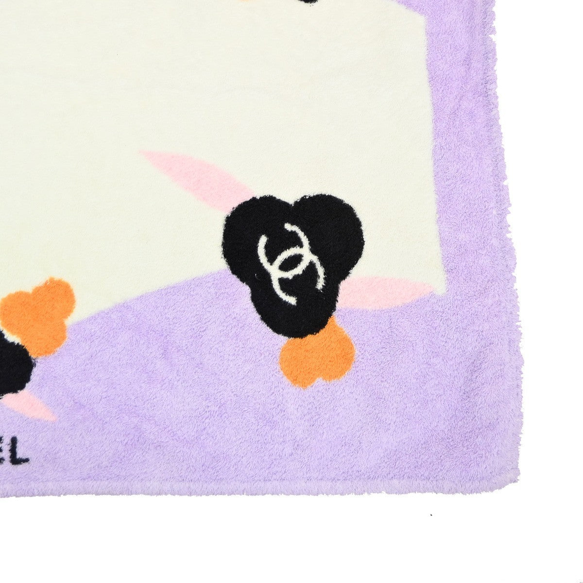 CHANEL CC Logo Camellia Large Beach Towel 100% Cotton Purple White 01KP556