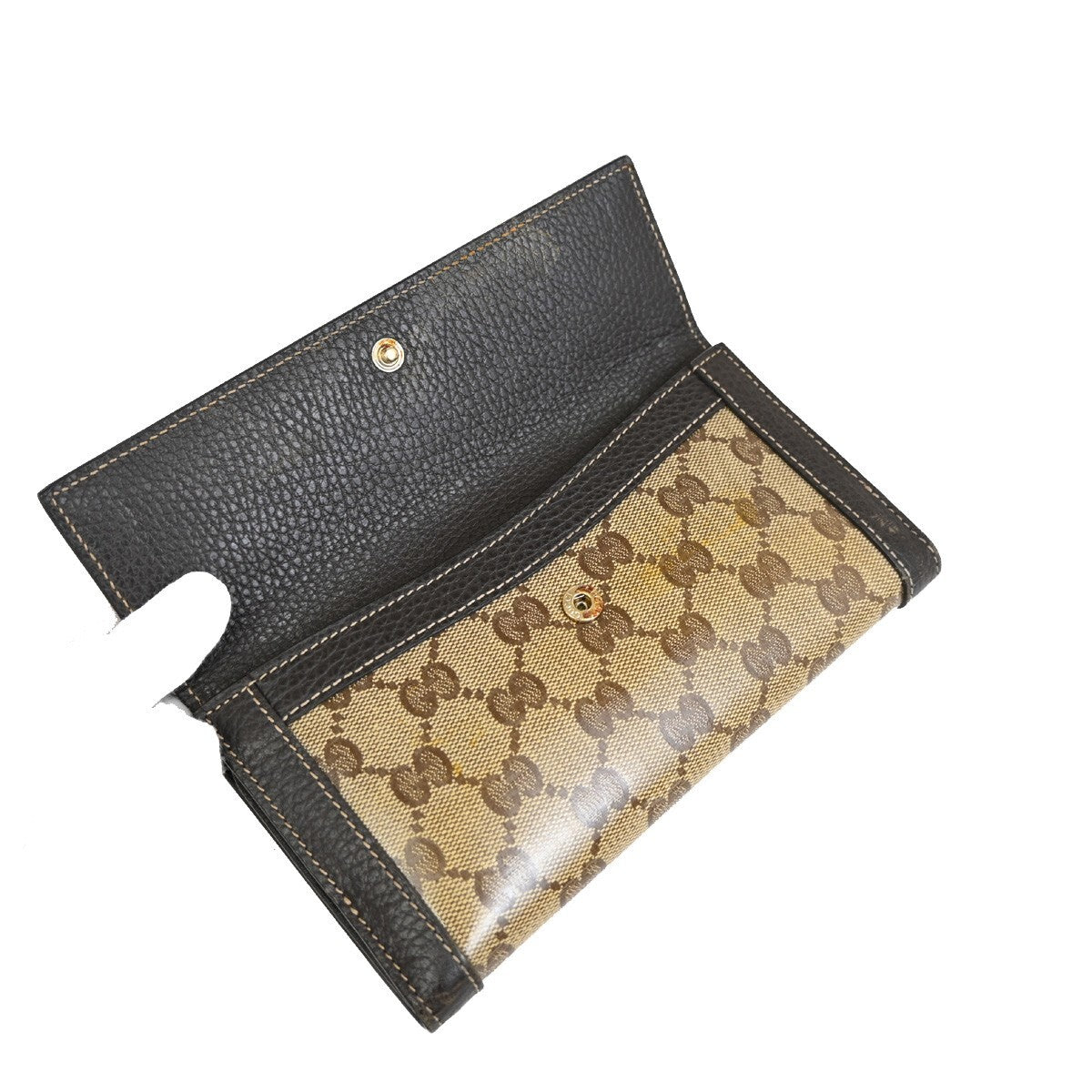 GUCCI Logo Crystal GG Pattern Long Wallet Coating Canvas Leather Brown 63EE258