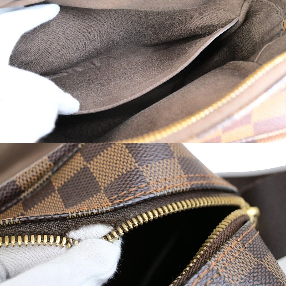 LOUIS VUITTON Naviglio Shoulder Bag Damier Ebene Leather Brown N45255 35FB268
