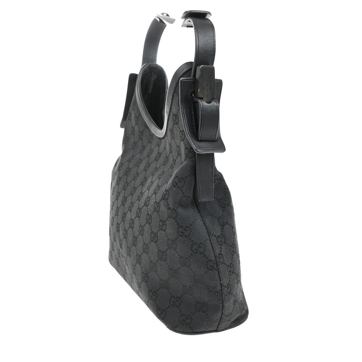 GUCCI Logo GG Pattern Shoulder Tote Bag Canvas Leather Black Italy 62EE310