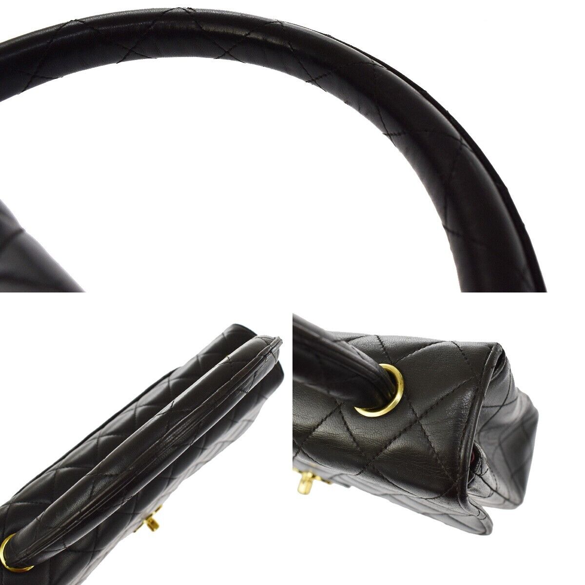 CHANEL CC Matelasse 25 Pair Hand Bag Leather Black Gold Vintage 6019LC172