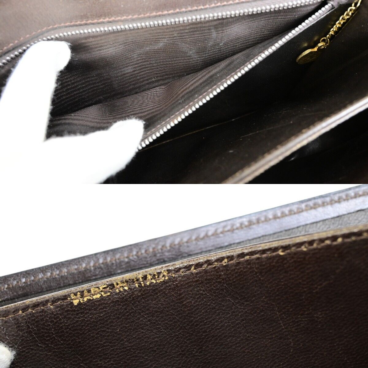 CELINE Logo Crossbody Shoulder Bag Suede Leather Brown GHW 63EC954