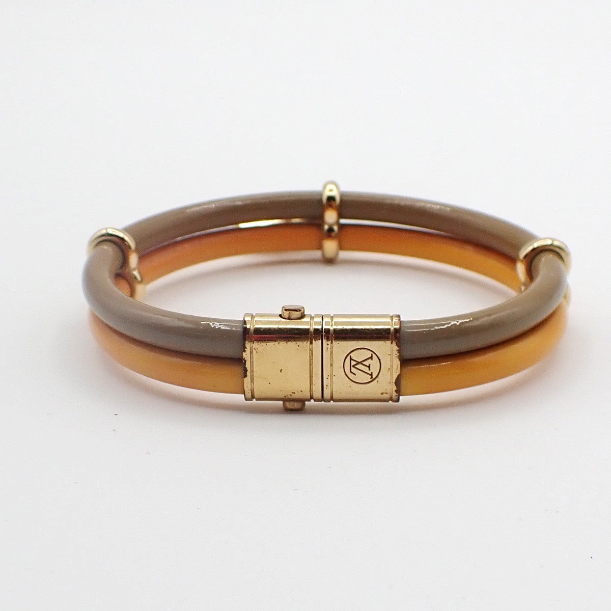 LOUIS VUITTON Keep It Twice Bracelet Patent Leather Khaki Yellow GHW 30KC922