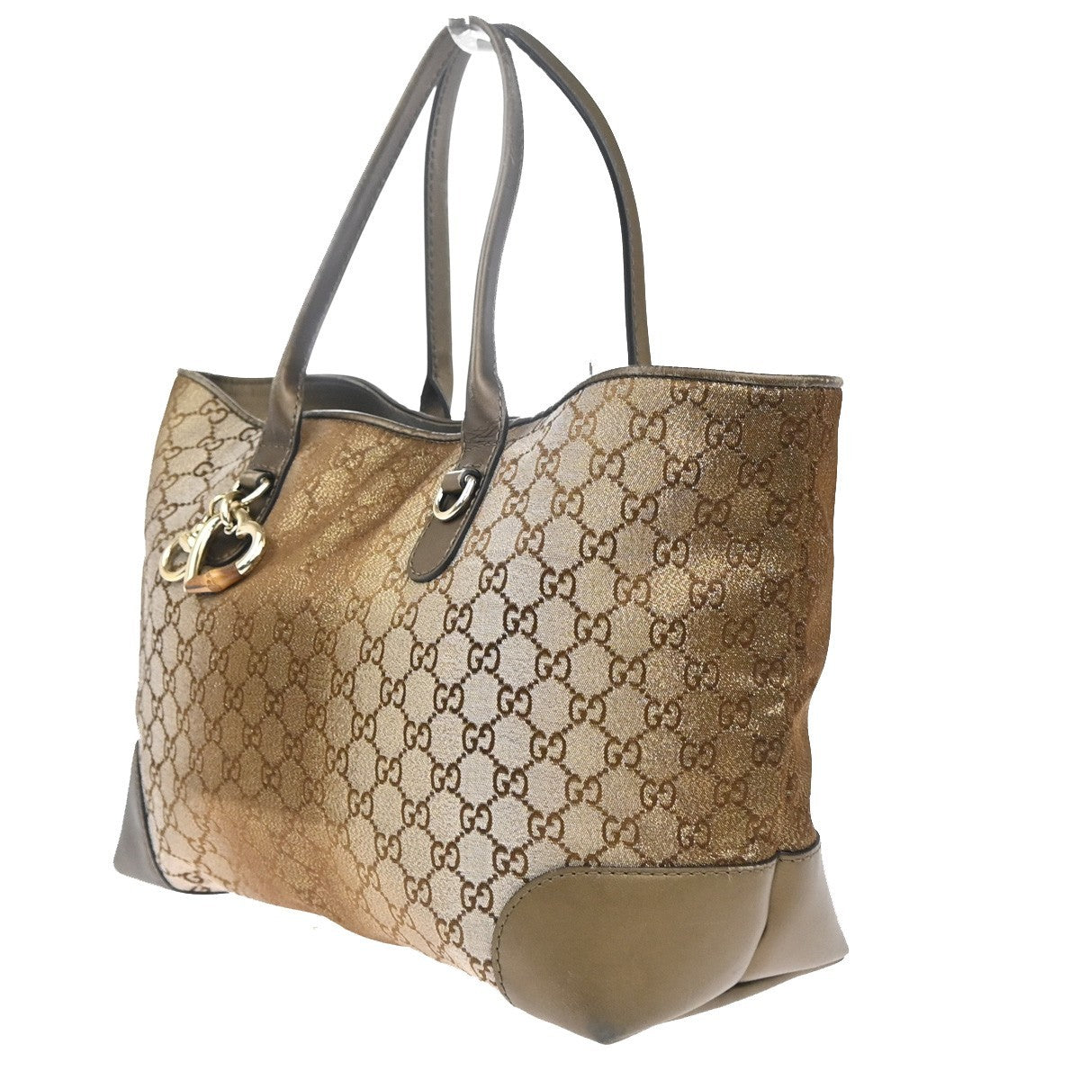 GUCCI GG Pattern Heart Bit Shoulder Bag Lurex Canvas Leather Brown Italy 31KC625