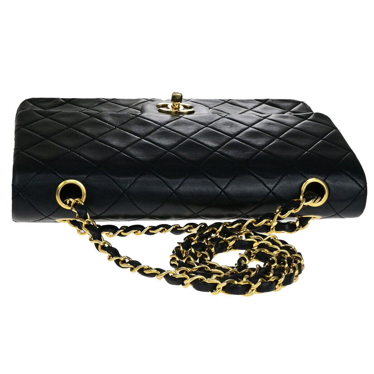 CHANEL CC Matelasse 25 Double Flap Chain Shoulder Bag Leather Black GHW 350RK770