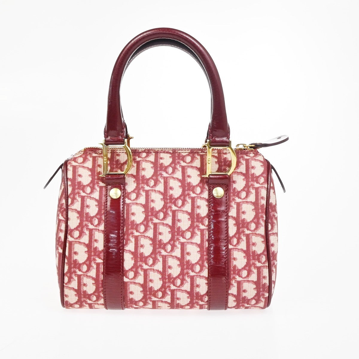 CHRISTIAN DIOR Logo Trotter Pattern Hand Bag PVC Patent Leather Red GHW 51YH875