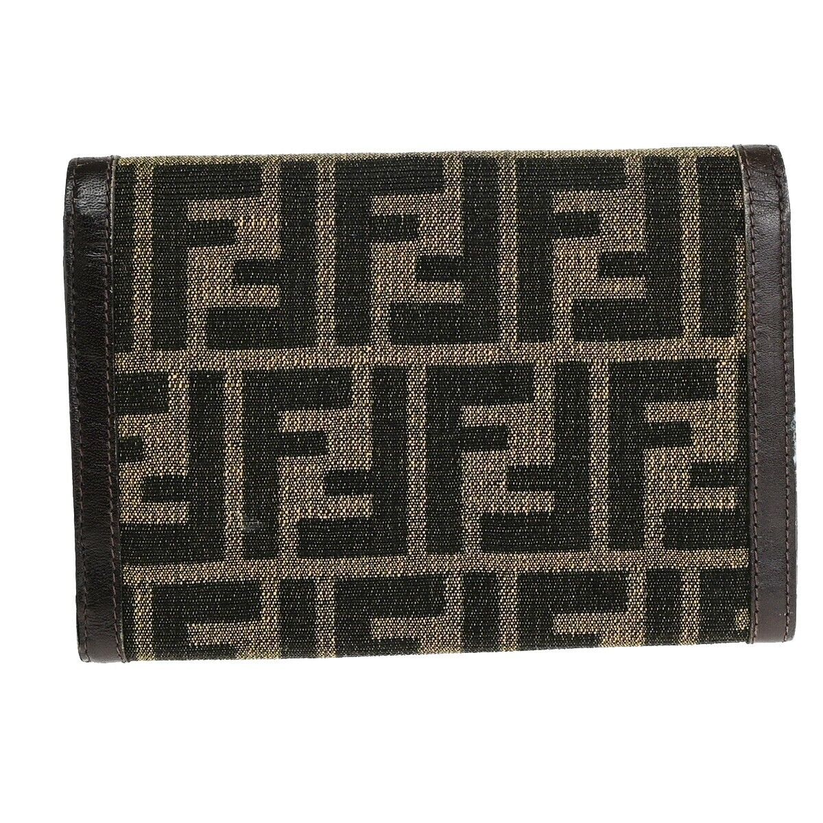 FENDI Logo Zucca Pattern Bifold Wallet Purse Canvas Leather Brown Italy 01EB515