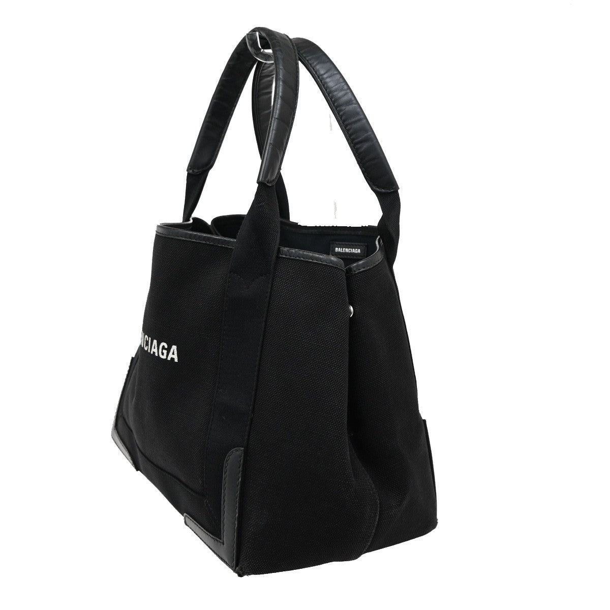 BALENCIAGA Logo Navy Cabas S Hand Bag Canvas Leather Black Italy 65EF883