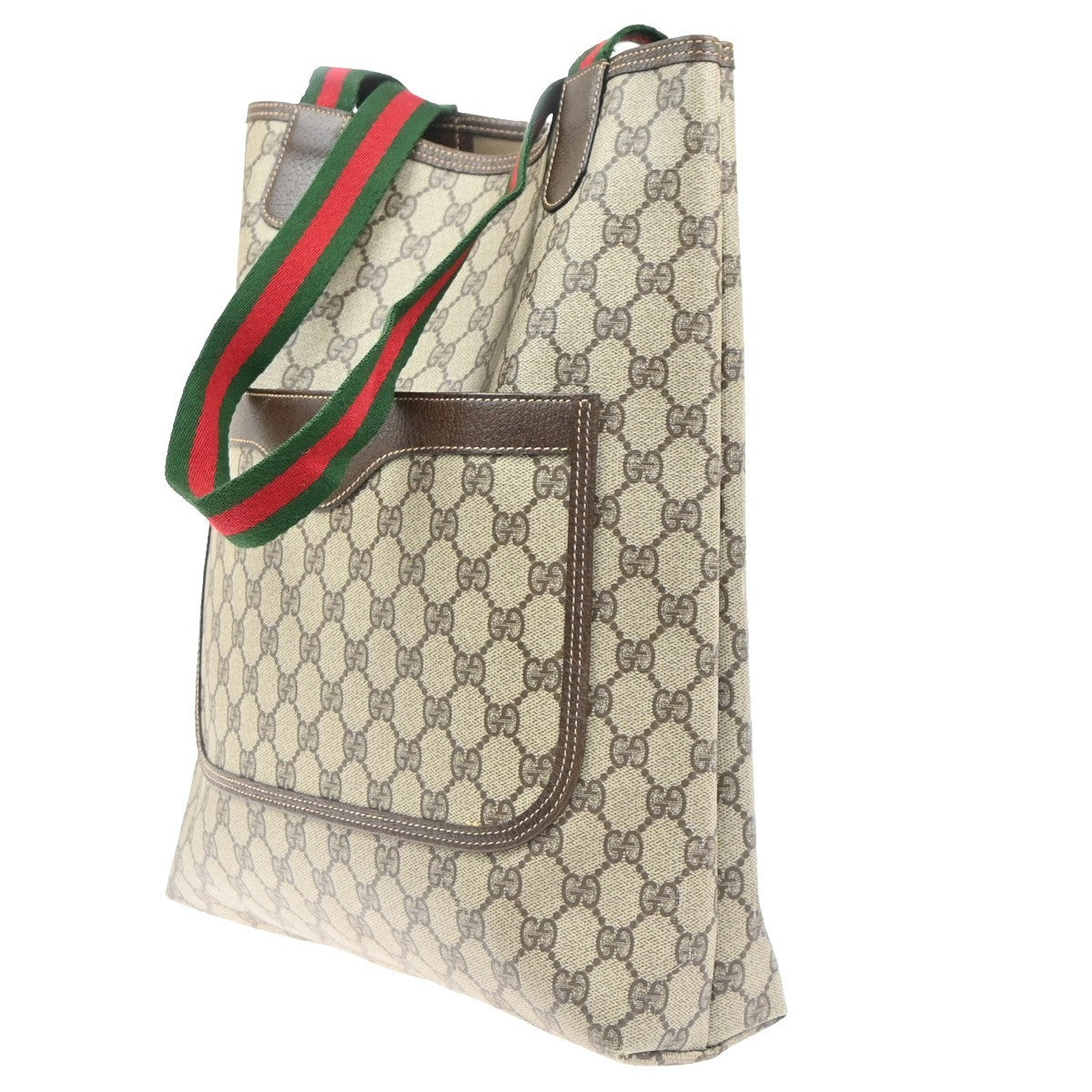 GUCCI Logo GG Sherry Line Shoulder Tote Hand Bag PVC Leather Beige Italy 69MA455