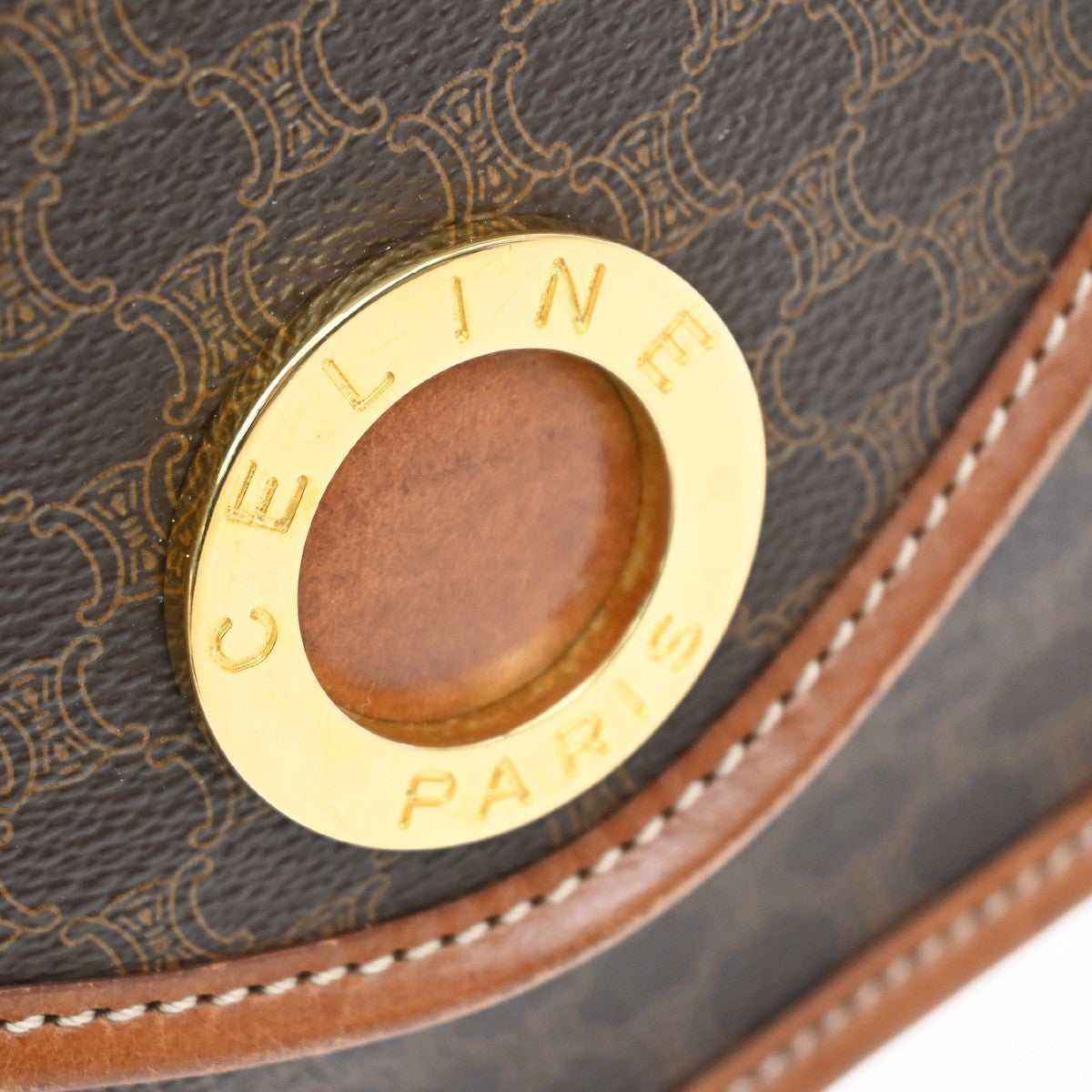 CELINE Logo Macadam Pattern Shoulder Bag PVC Leather Brown GHW Italy 31MA650