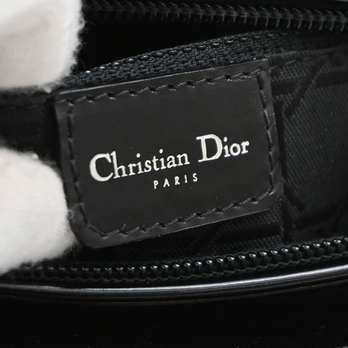 CHRISTIAN DIOR LOGO Maris Pearl  Tote Hand Bag Black SHW Italy 95TA404