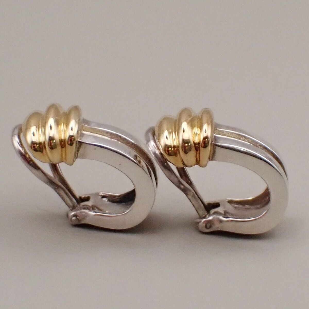Tiffany & Co. Logo Groove Earrings Gold 750 Silver 925 Hoop 80YF683