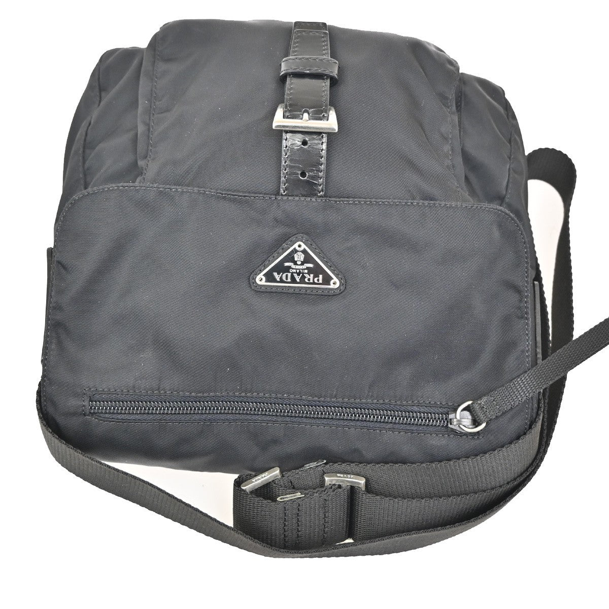 PRADA MILANO Logo Tessuto Prada  Shoulder Bag Nylon Leather Black Italy 35KB622