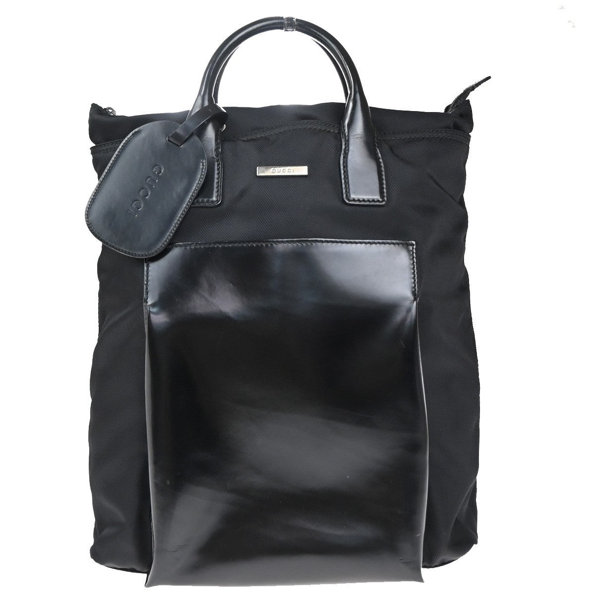 GUCCI Logo Tote Hand Bag Nylon Leather Black SHW Italy 02KP445